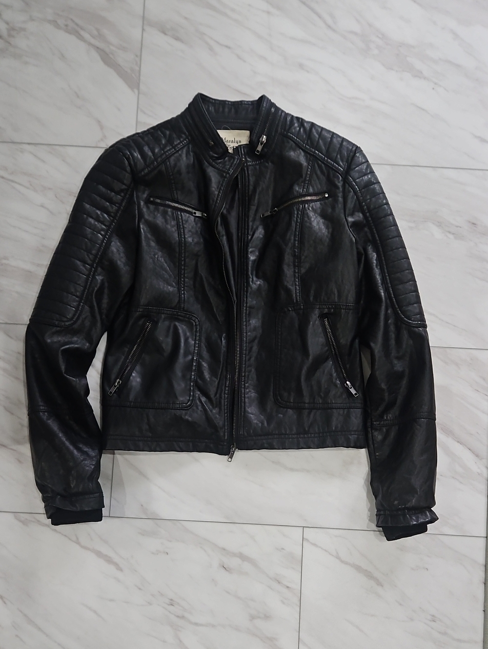 Black Faux Leather Moto Jacket - Women's